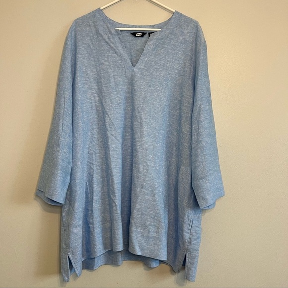 Lands’ End Women's Notch Neck Linen Viscose Tunic Pocket Beachy Boho Sz XXL Blue - Picture 5 of 14